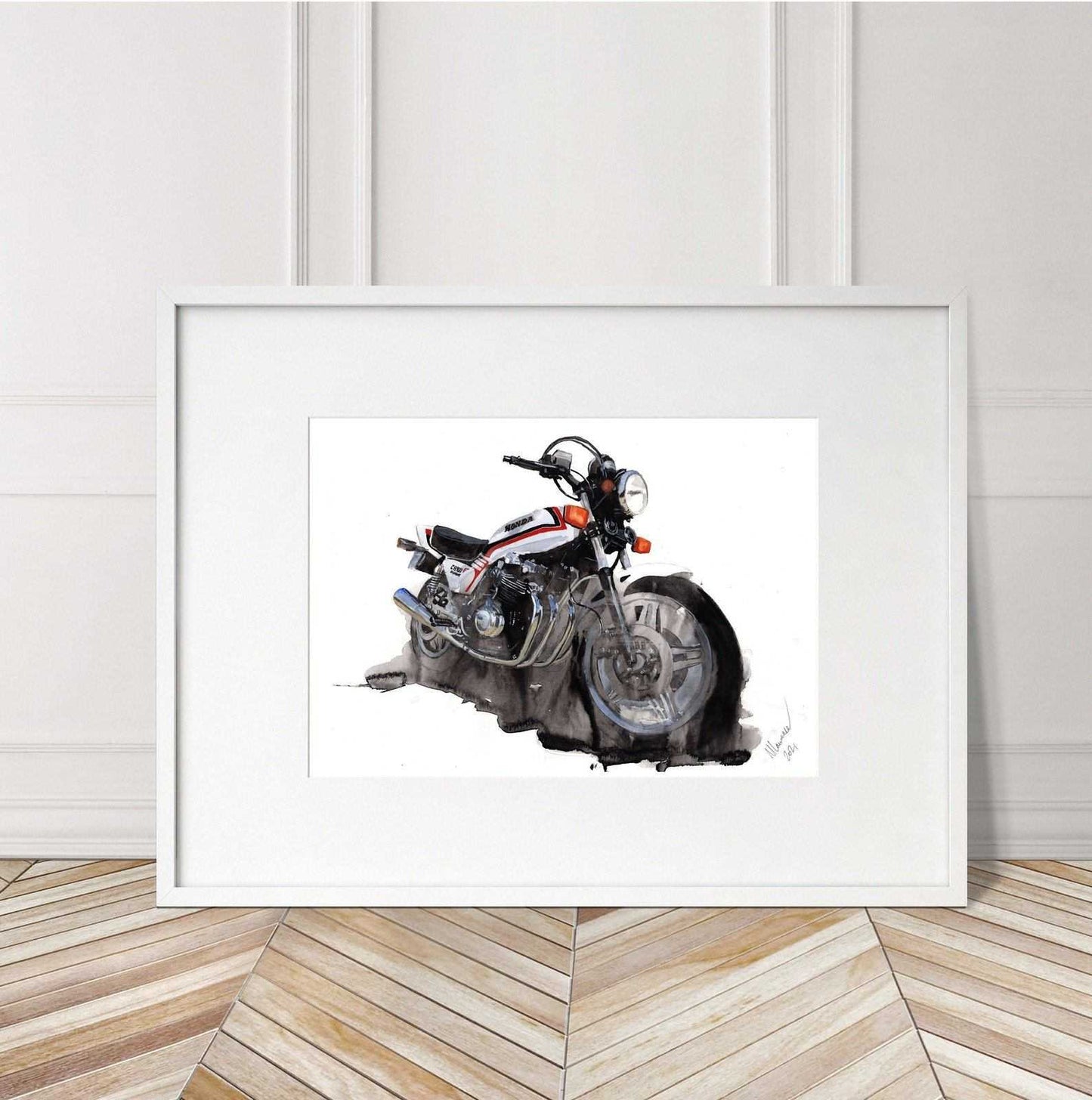 Painting of a Honda CB900f Classic Motorcycle Limited Print Motorcycle Bike ArtbyMyleslaurence