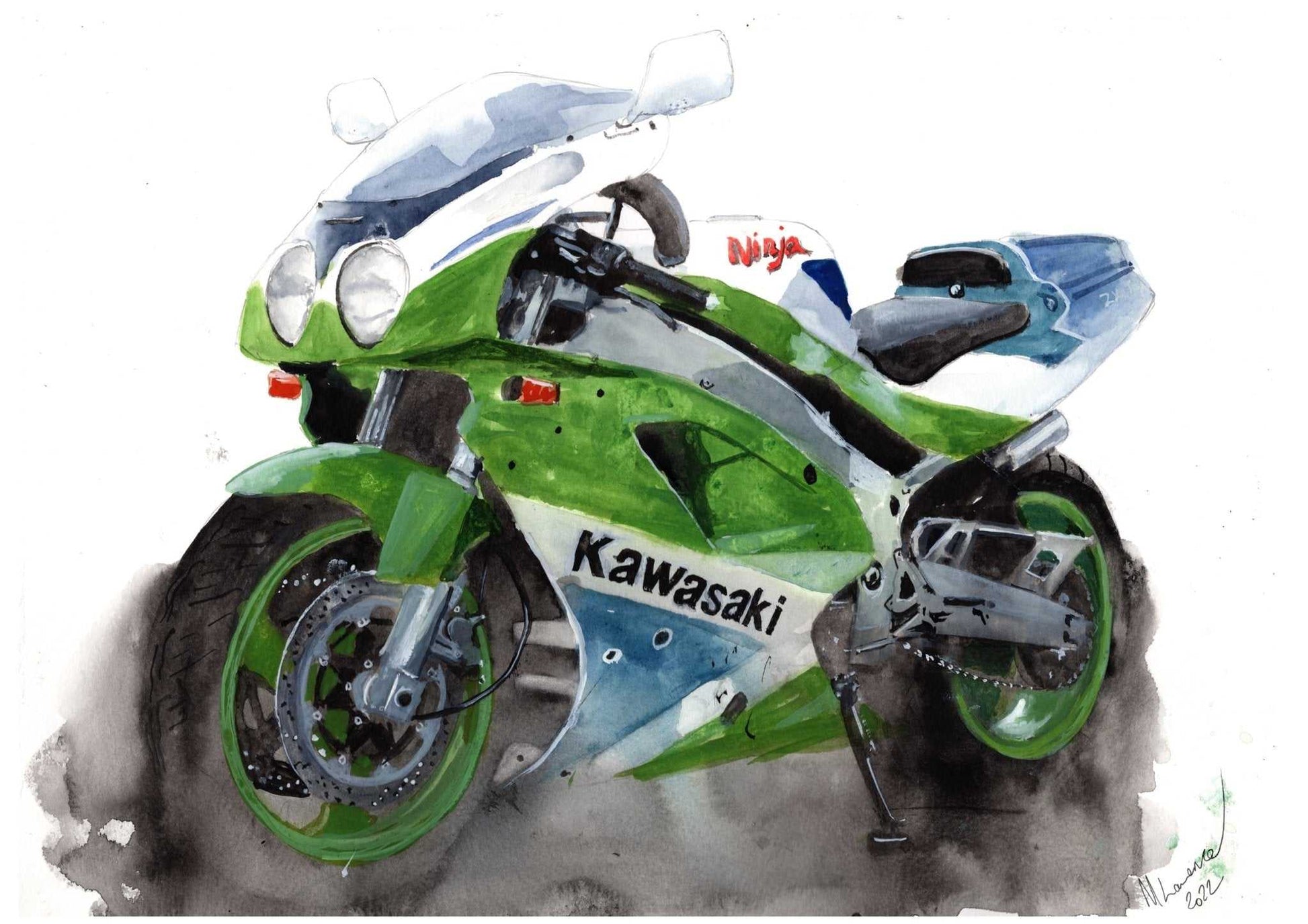 Painting of a Kawasaki ZX7r Limited Print Motorcycle Bike