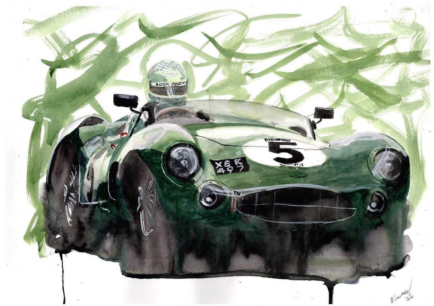 Painting of an Aston Martin DBR1 Limited Print Ford versus Ferrari Le Mans ArtbyMyleslaurence