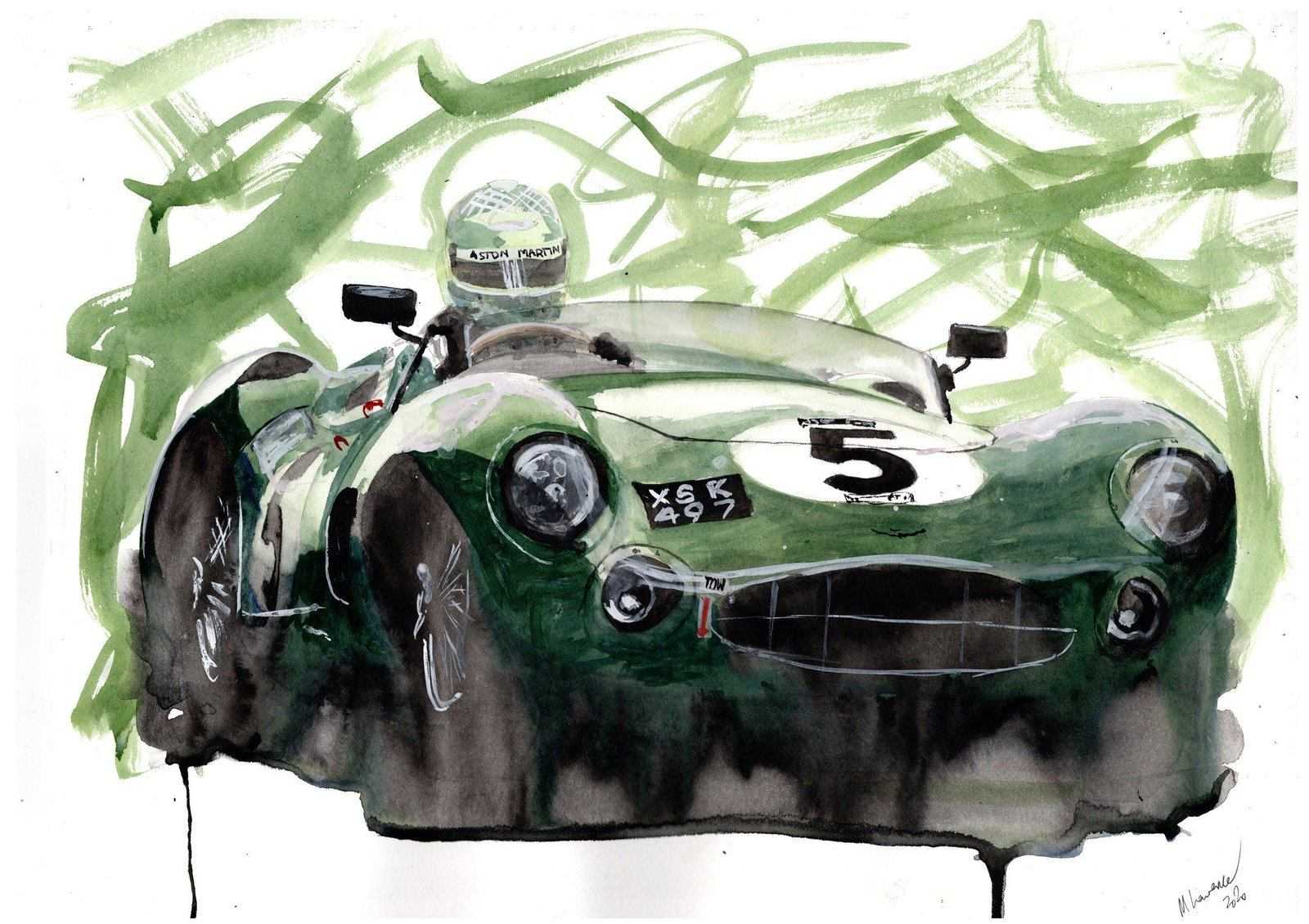 Painting of an Aston Martin DBR1 Limited Print Ford versus Ferrari Le Mans ArtbyMyleslaurence