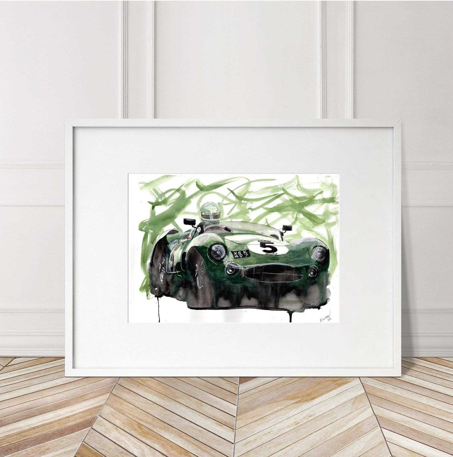 Painting of an Aston Martin DBR1 Limited Print Ford versus Ferrari Le Mans ArtbyMyleslaurence