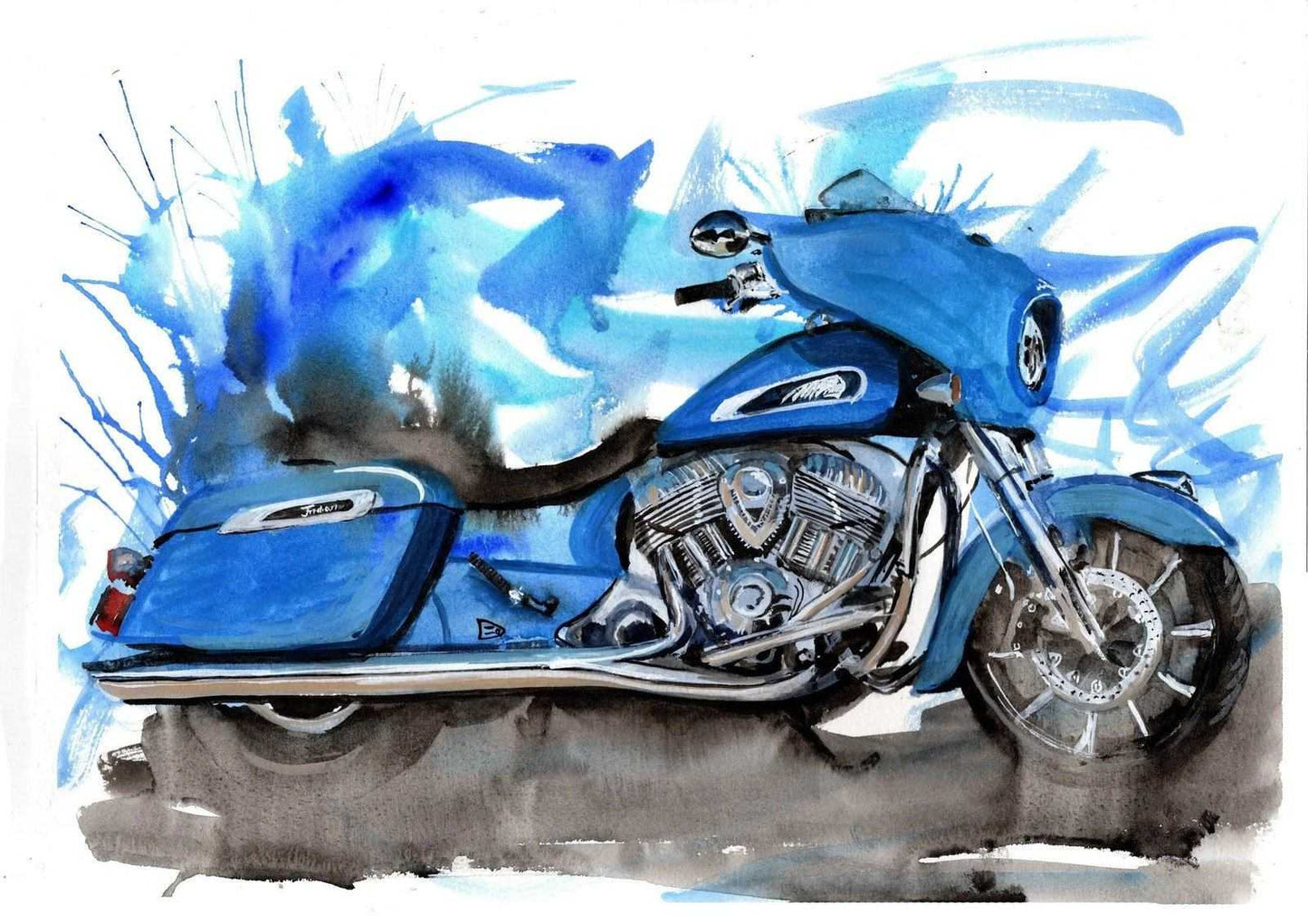 Painting of an Indian Chieftain Motorcycle Limited Print ArtbyMyleslaurence