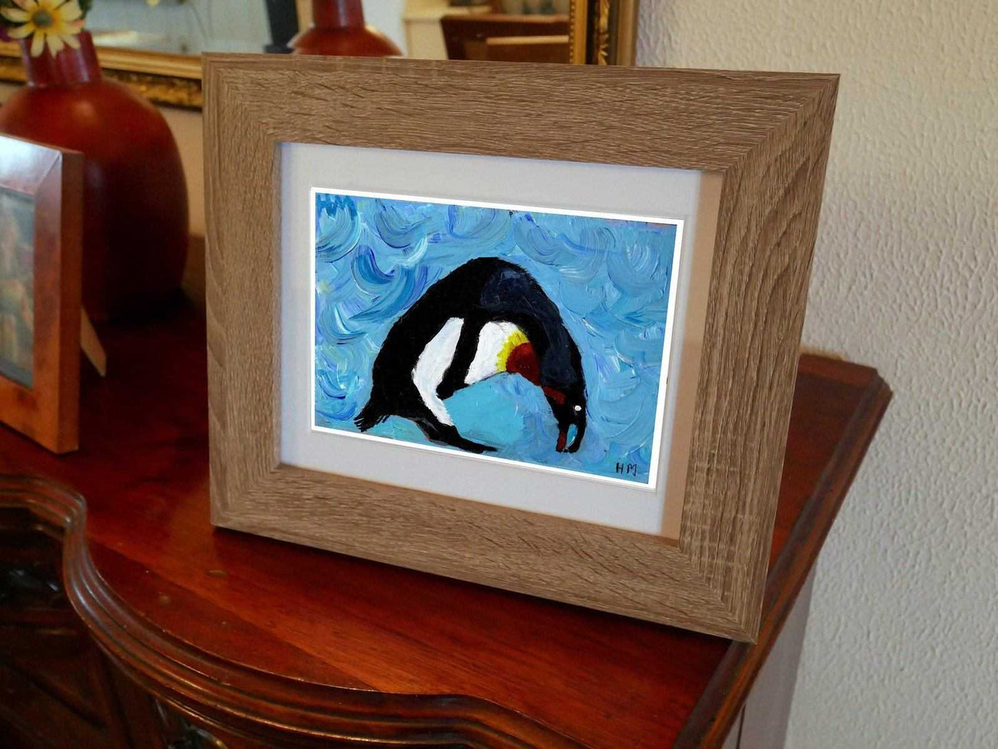 Penguin painting done by young artist Holly Mansfield Numbered limited edition Giclee on Archival Matte paper ArtbyMyleslaurence
