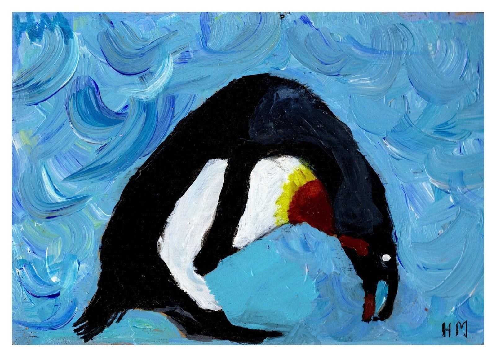 Penguin painting done by young artist Holly Mansfield Numbered limited edition Giclee on Archival Matte paper ArtbyMyleslaurence