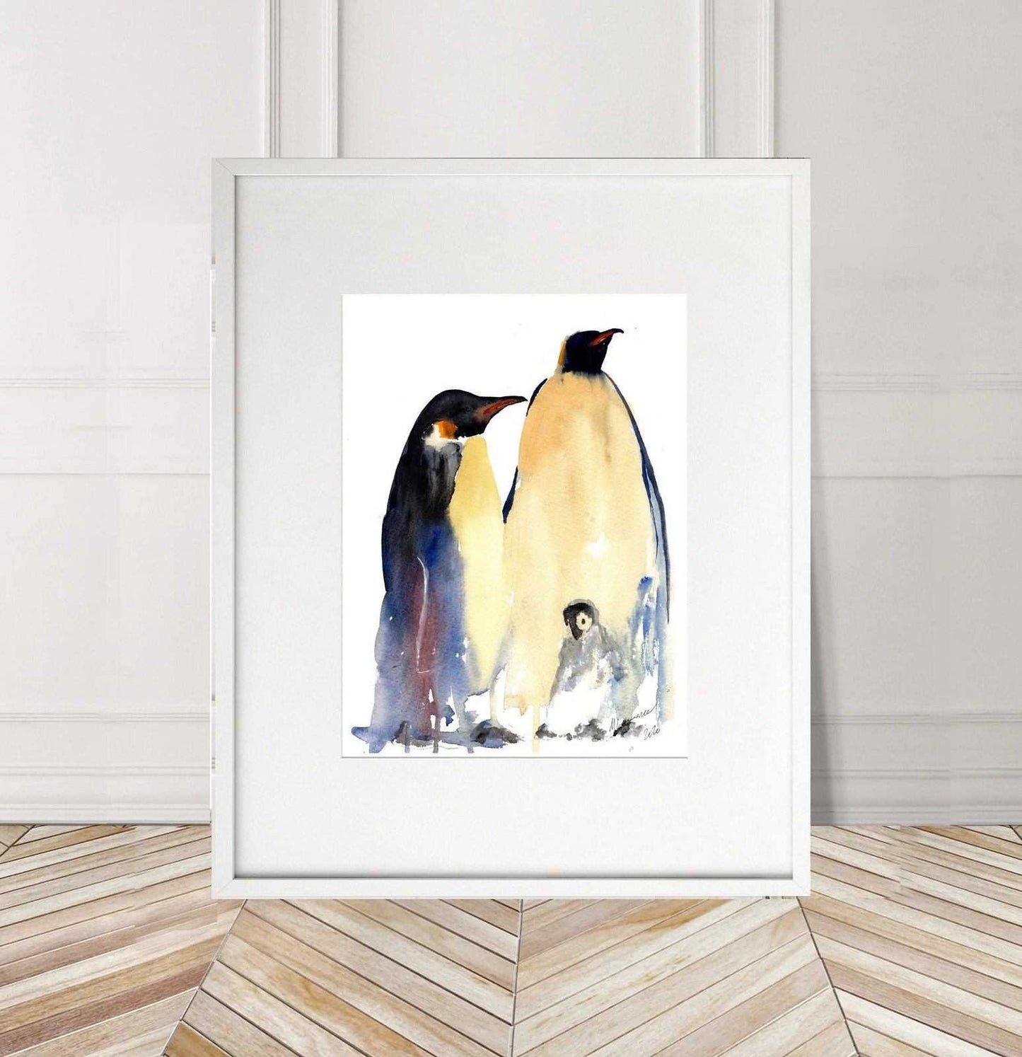 Penguins Painting Numbered limited edition Giclee Print of a watercolour Painting ArtbyMyleslaurence