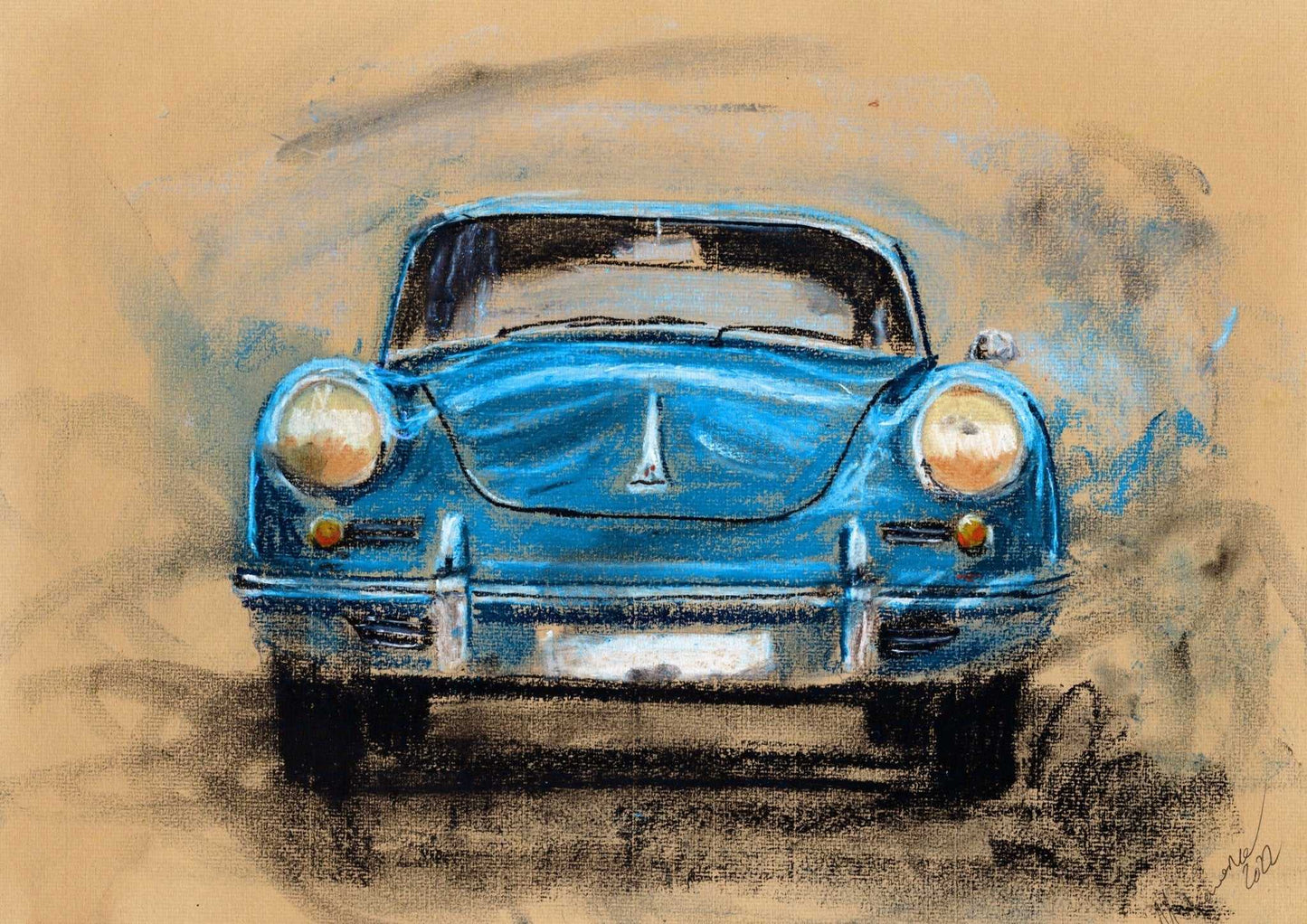 Porsche 356 Pastel Painting Classic Sports Car Limited Print ArtbyMyleslaurence