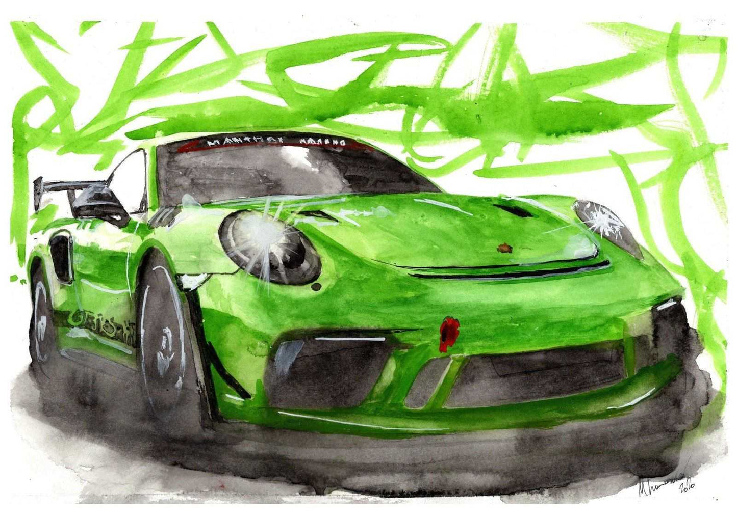 Porsche 911 GT3R Print Watercolour Painting Limited Print ArtbyMyleslaurence