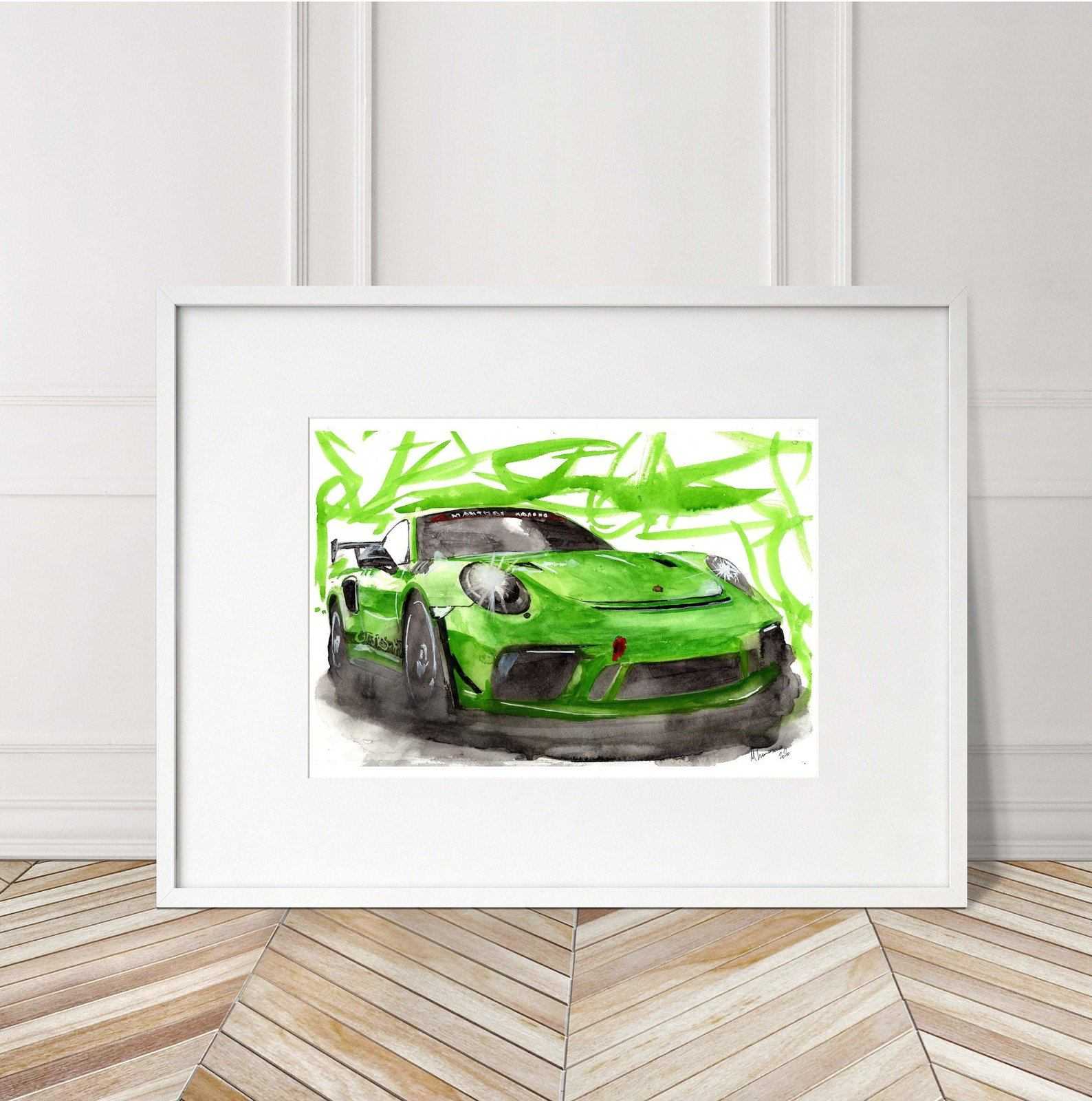 Porsche 911 GT3R Print Watercolour Painting Limited Print ArtbyMyleslaurence