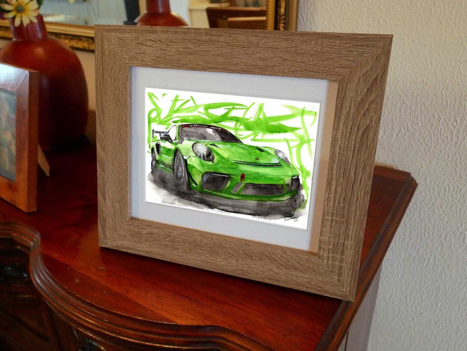 Porsche 911 GT3R Print Watercolour Painting Limited Print ArtbyMyleslaurence