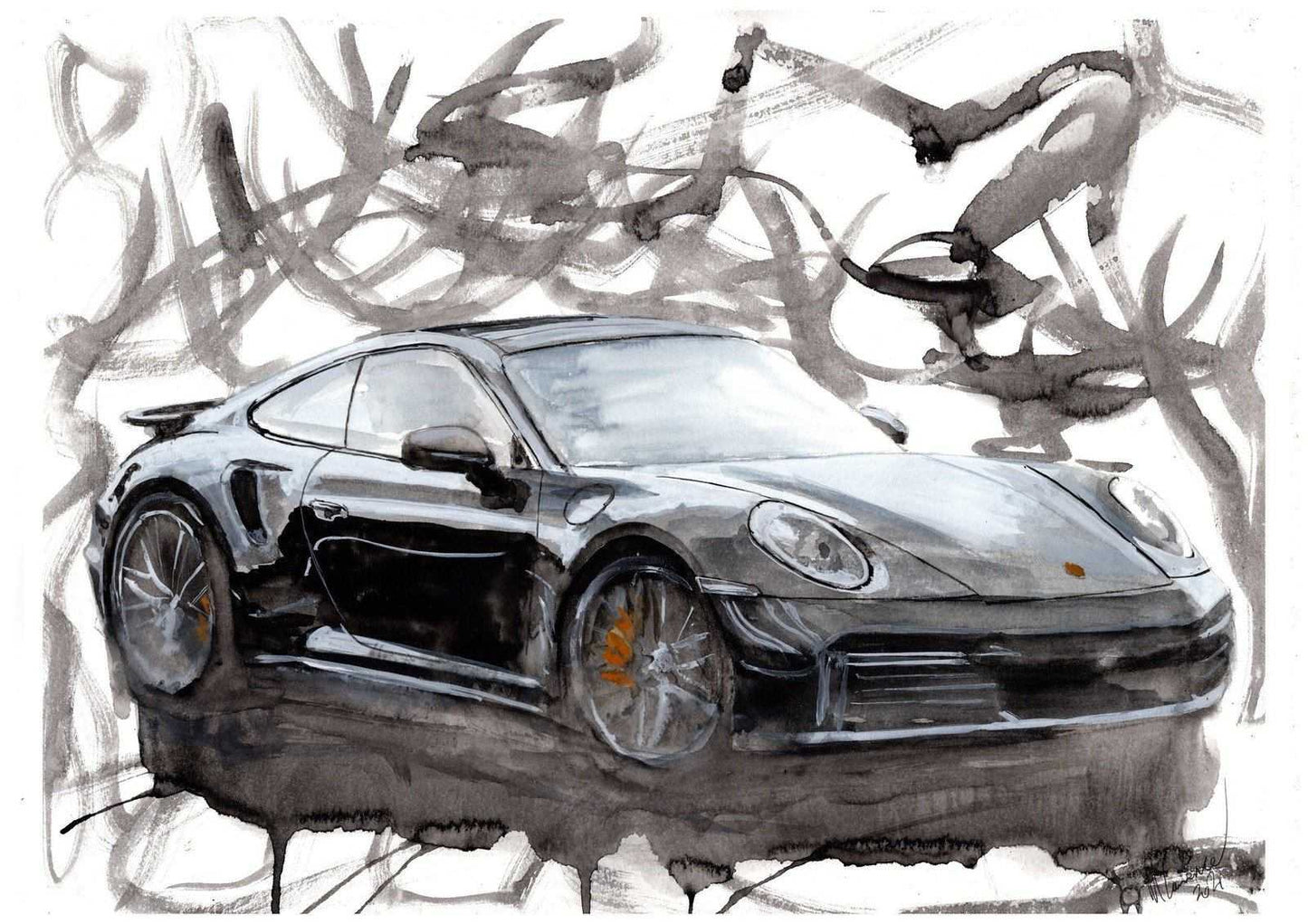 Porsche 911 Print Watercolour Painting 2020 Limited Print ArtbyMyleslaurence