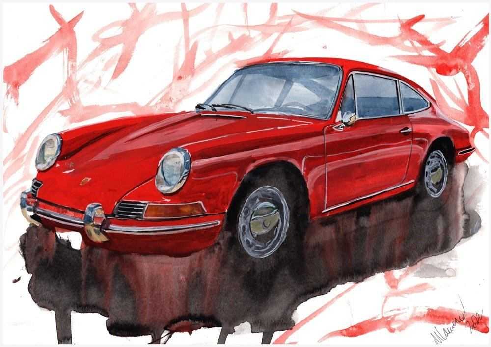 Porsche 912 Print classic sports Car Watercolour Limited Print ArtbyMyleslaurence