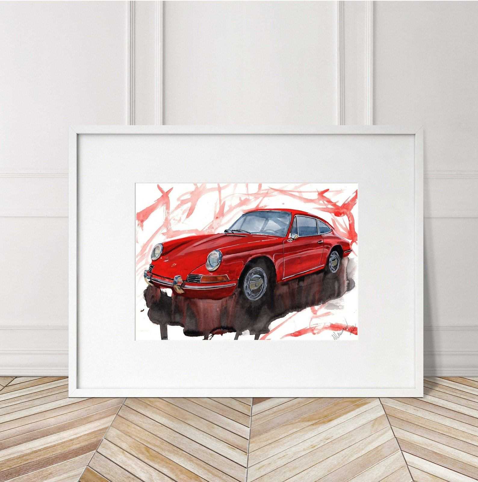 Porsche 912 Print classic sports Car Watercolour Limited Print ArtbyMyleslaurence