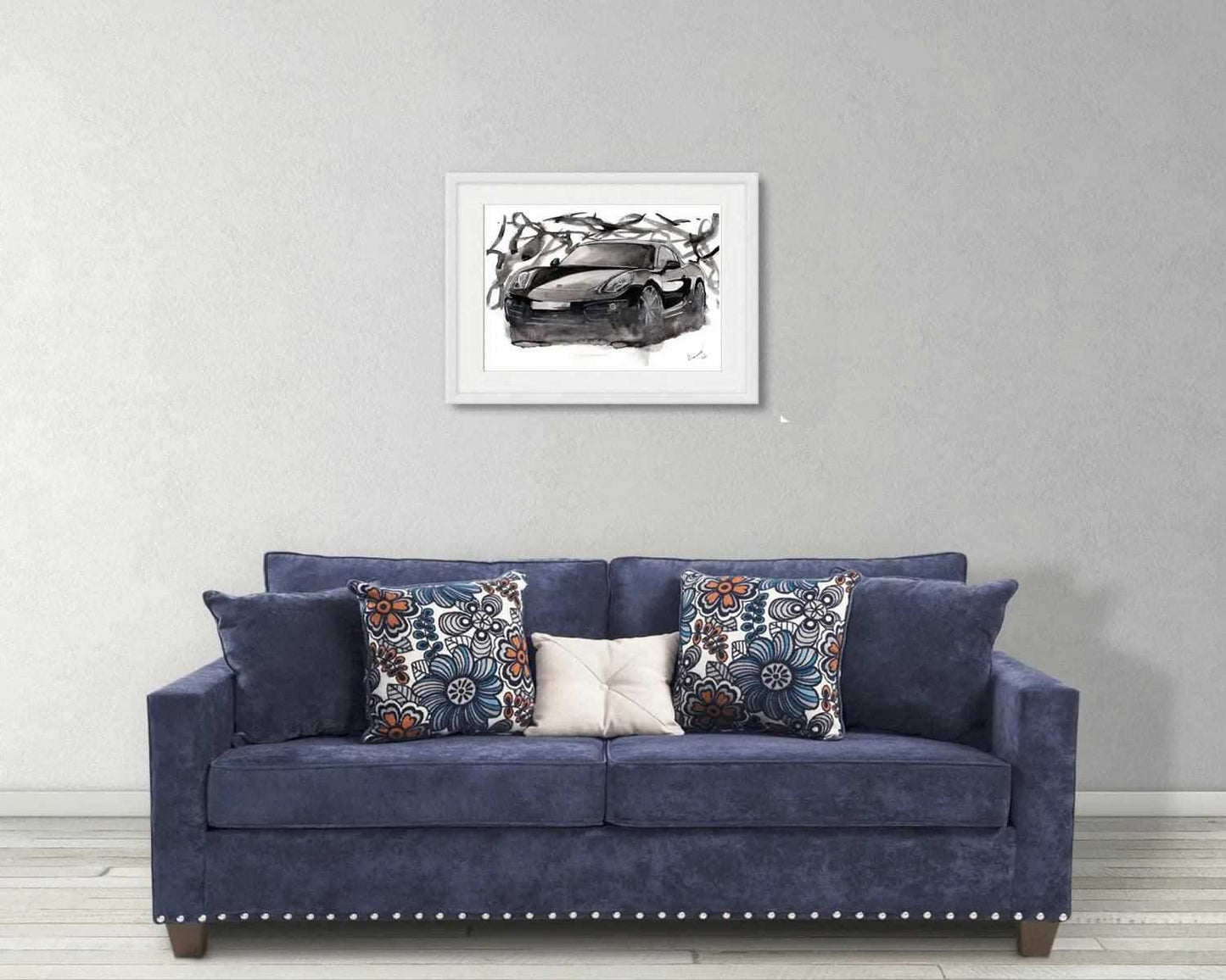 Porsche Cayman 718 Print Watercolour Painting Black Limited Print ArtbyMyleslaurence