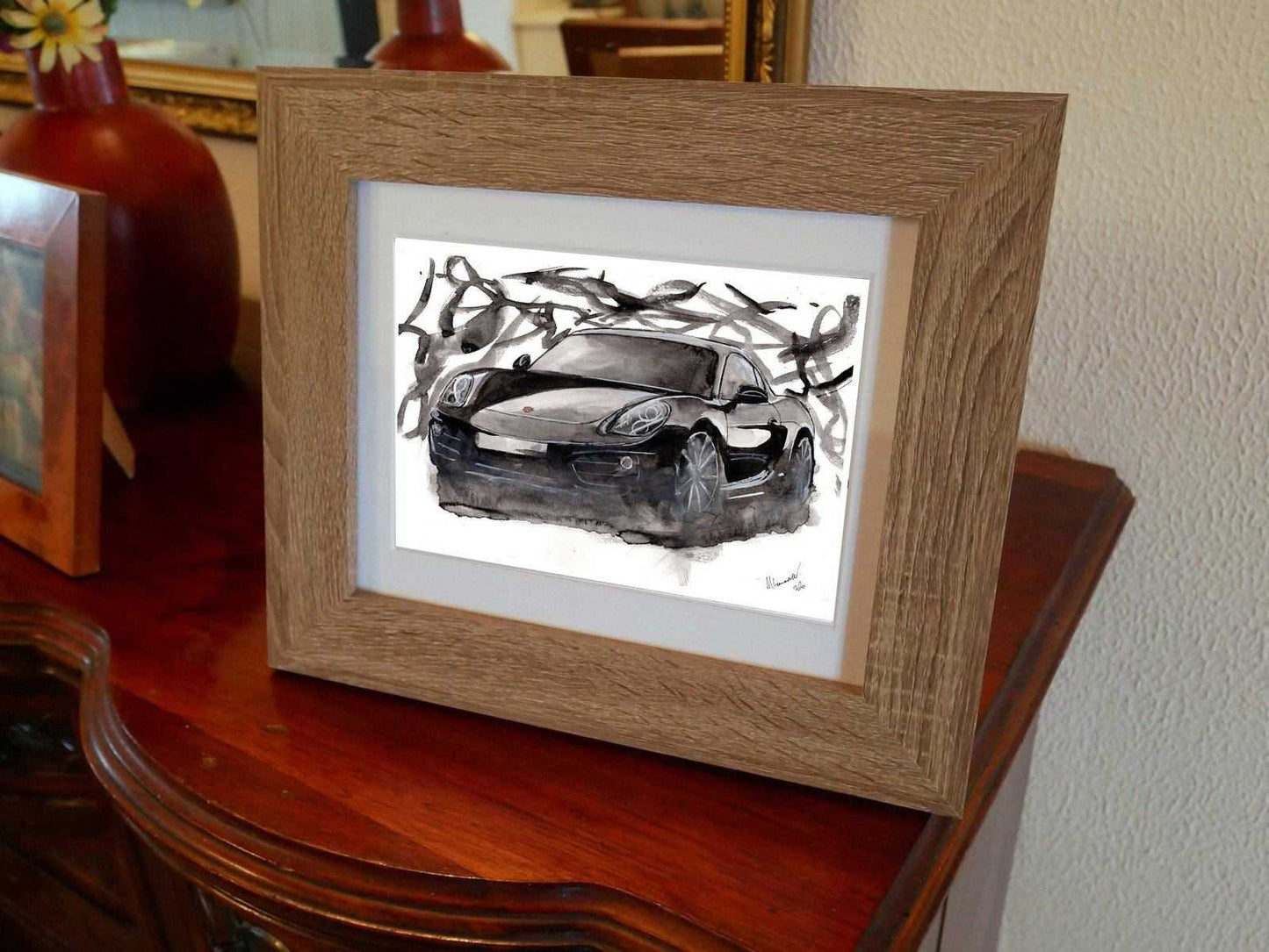 Porsche Cayman 718 Print Watercolour Painting Black Limited Print ArtbyMyleslaurence