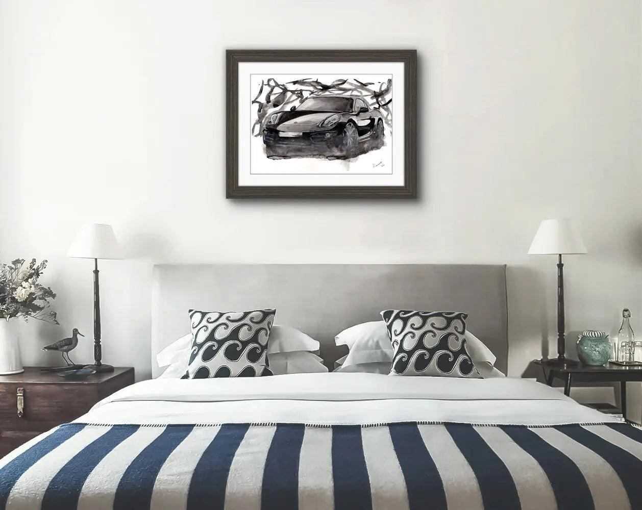 Porsche Cayman 718 Print Watercolour Painting Black Limited Print ArtbyMyleslaurence