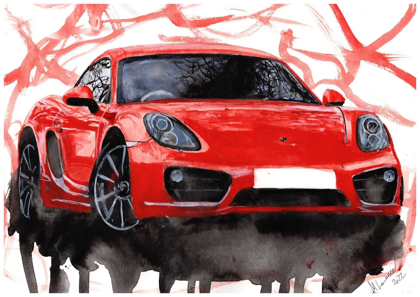 Porsche Cayman 981 S Painting Watercolour Painting Limited Print ArtbyMyleslaurence