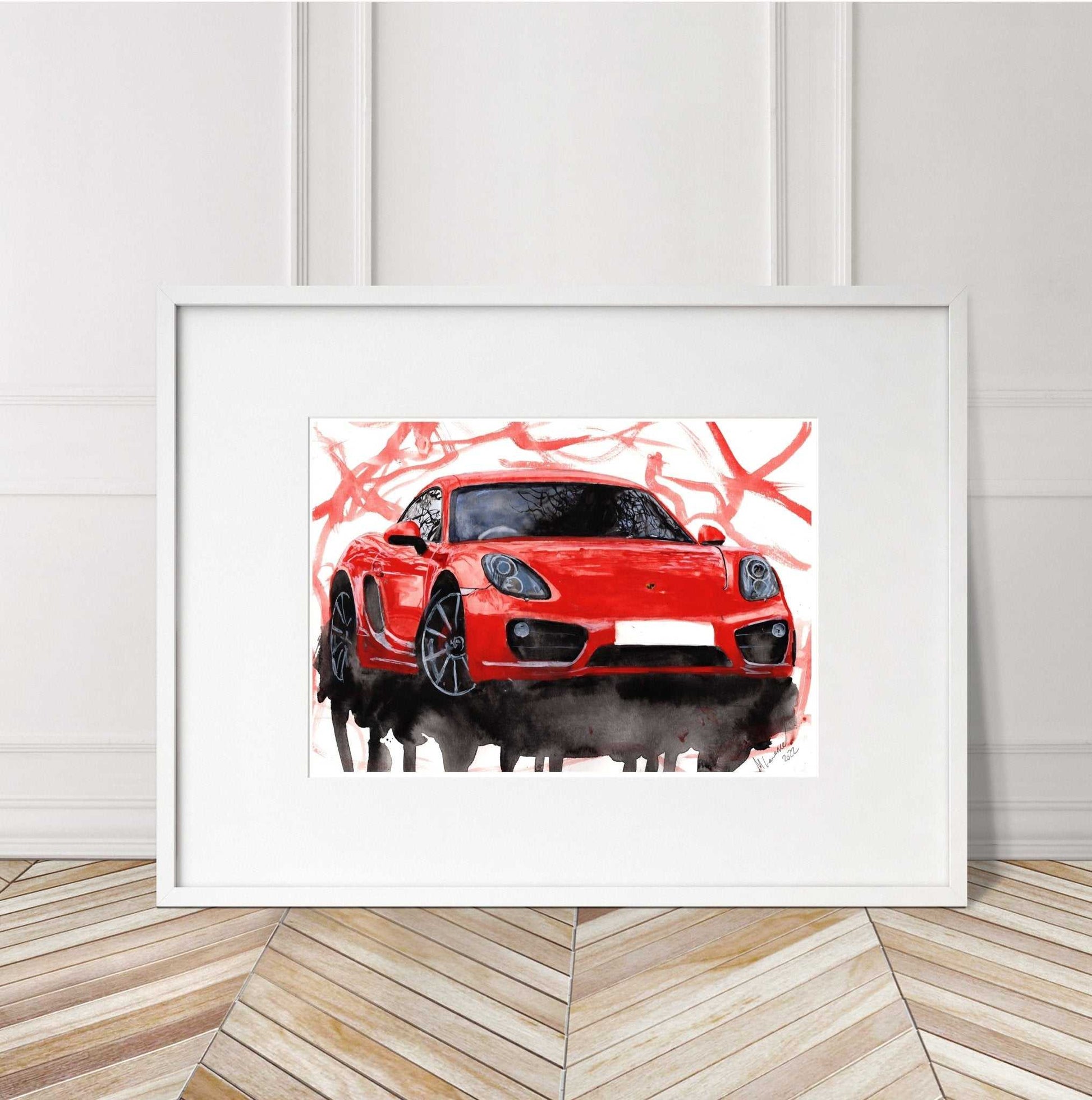 Porsche Cayman 981 S Painting Watercolour Painting Limited Print ArtbyMyleslaurence