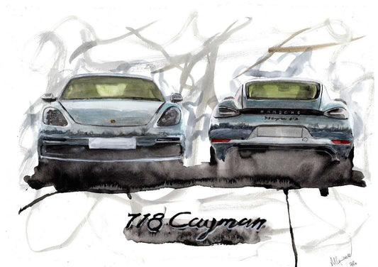 Porsche Cayman Print Watercolour Painting Limited Print ArtbyMyleslaurence