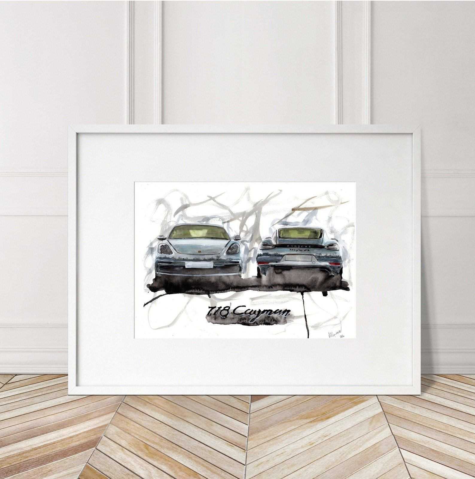 Porsche Cayman Print Watercolour Painting Limited Print ArtbyMyleslaurence