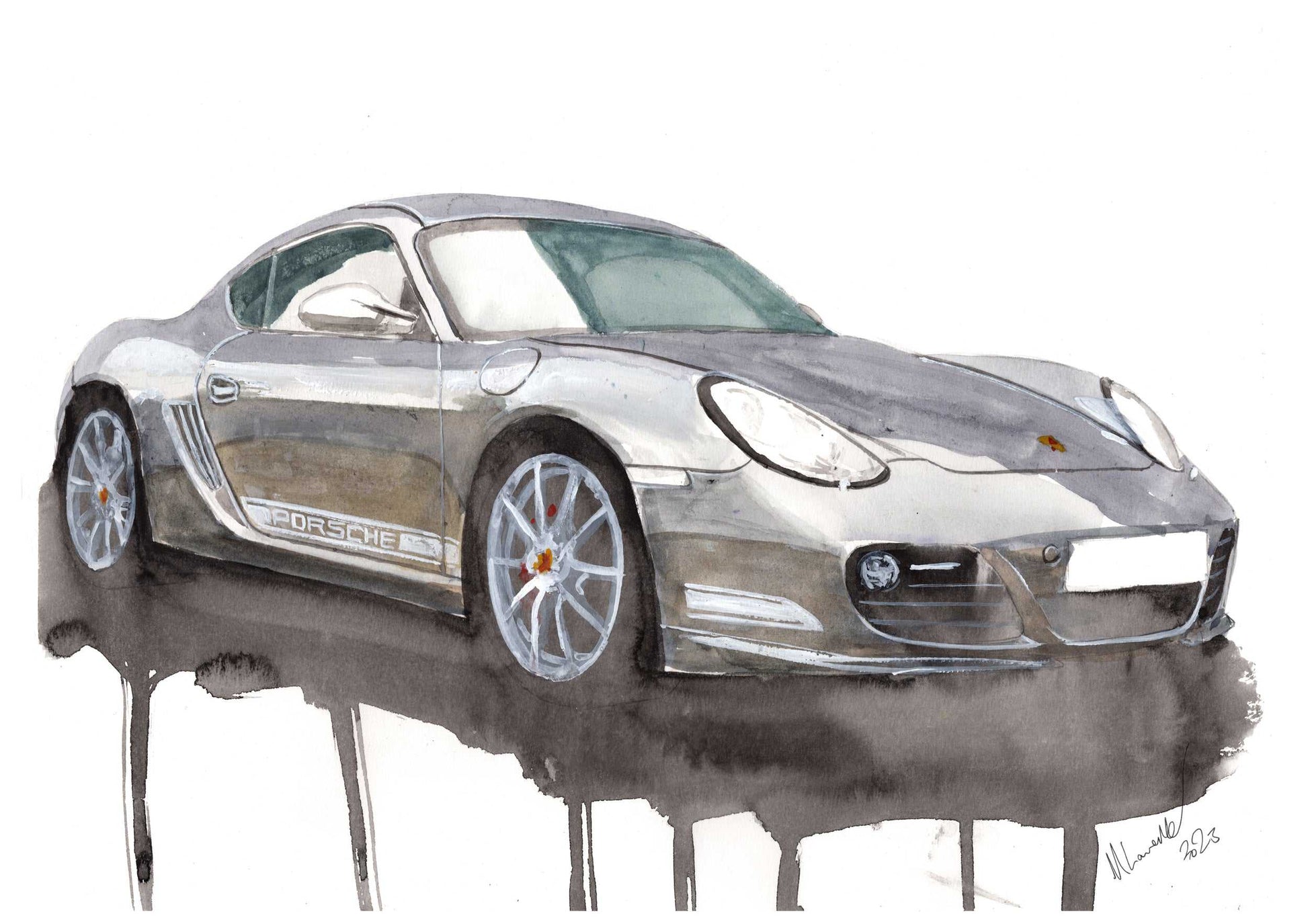 Porsche Cayman Print Watercolour Painting Limited Print ArtbyMyleslaurence