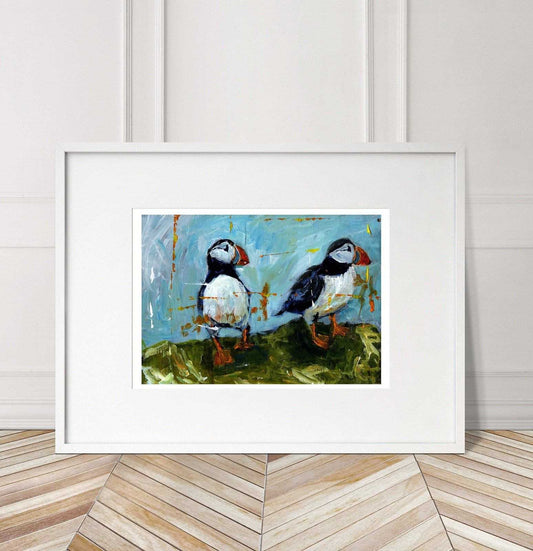 Puffins Painting Numbered limited edition Giclee Print of an Acrylic Painting ArtbyMyleslaurence