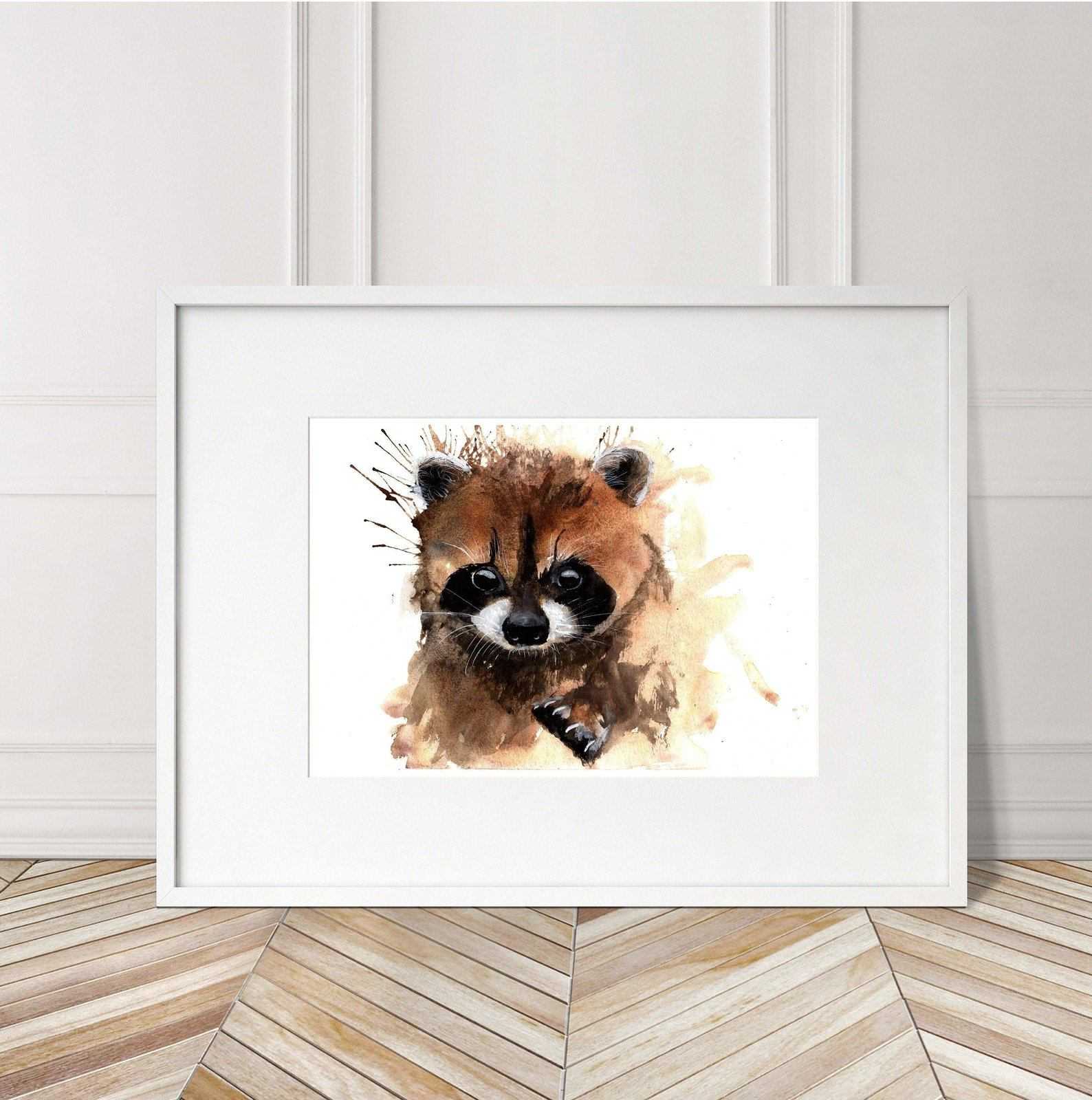 Raccoon Painting Numbered limited edition Giclee Print of a Watercolour Painting ArtbyMyleslaurence