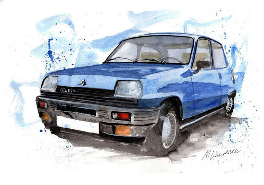 Renault Alpine Turbo Classic Print Watercolour Painting Car Limited Print ArtbyMyleslaurence