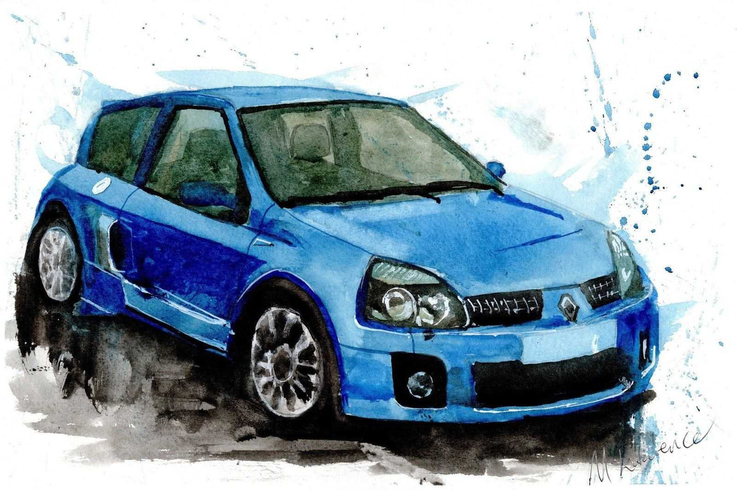 Renault Clio Sport Print Watercolour Painting Car Limited Print ArtbyMyleslaurence