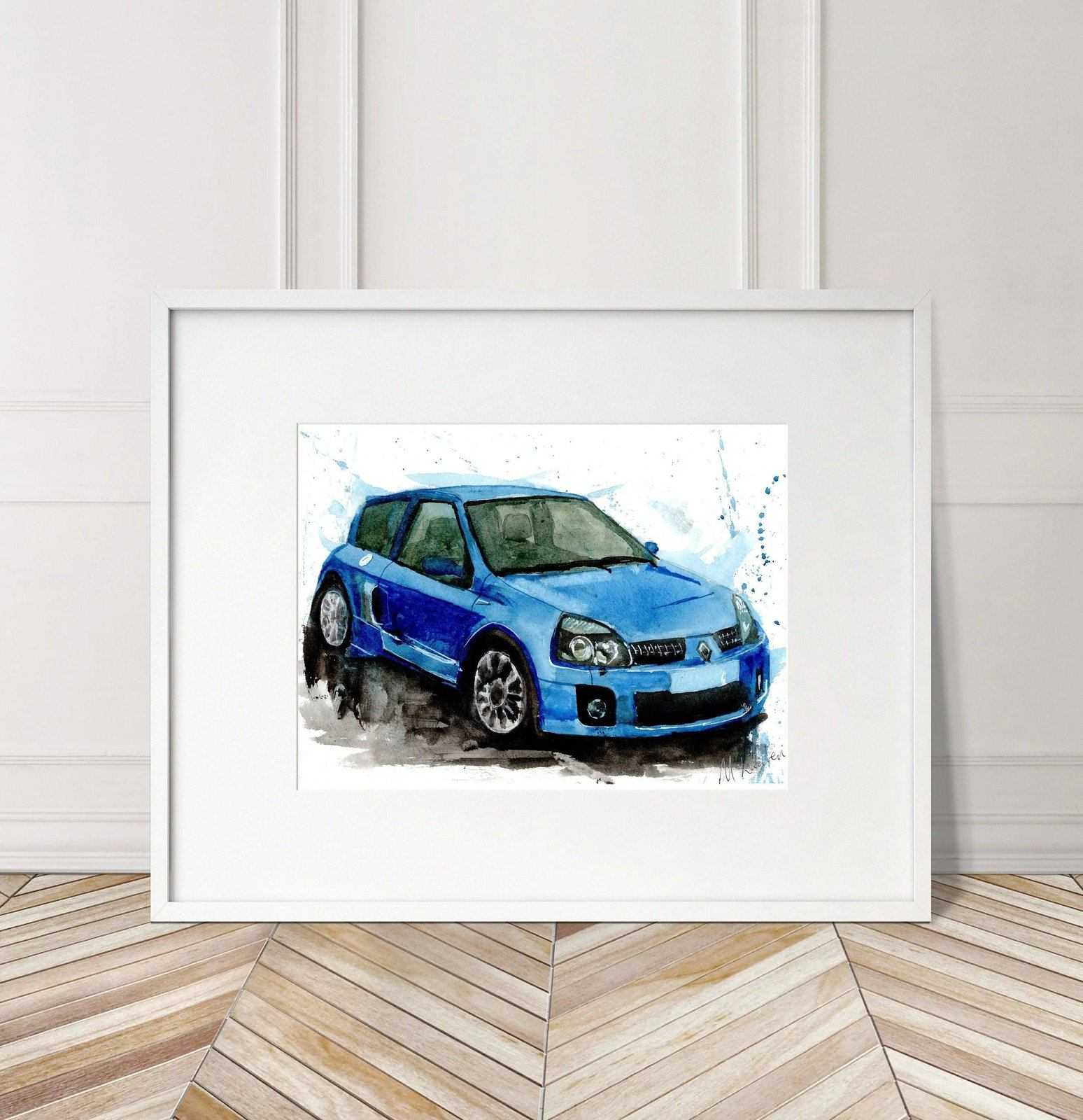 Renault Clio Sport Print Watercolour Painting Car Limited Print ArtbyMyleslaurence