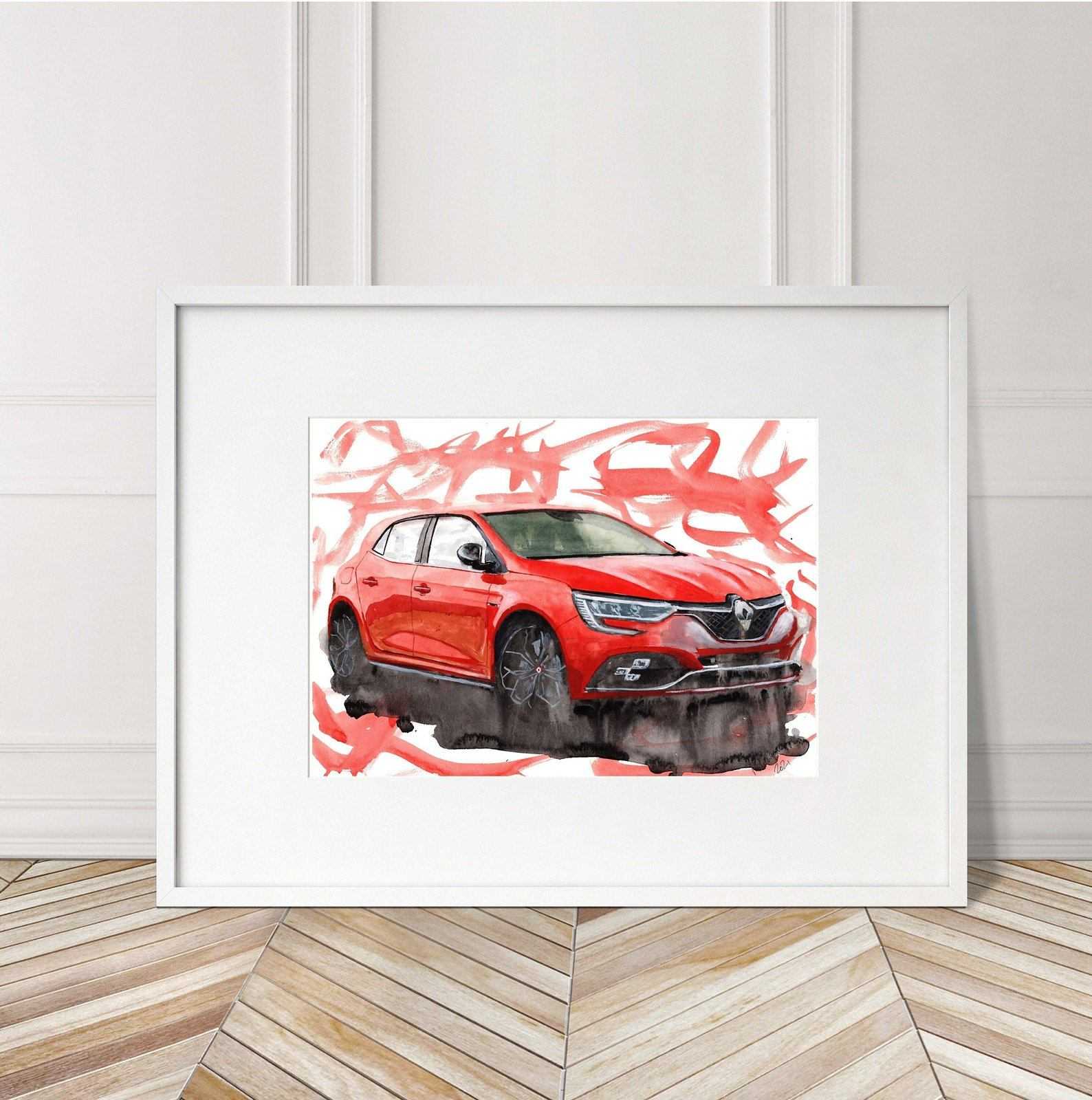 Renault Megane Rs300 Print Watercolour painting Limited Print ArtbyMyleslaurence