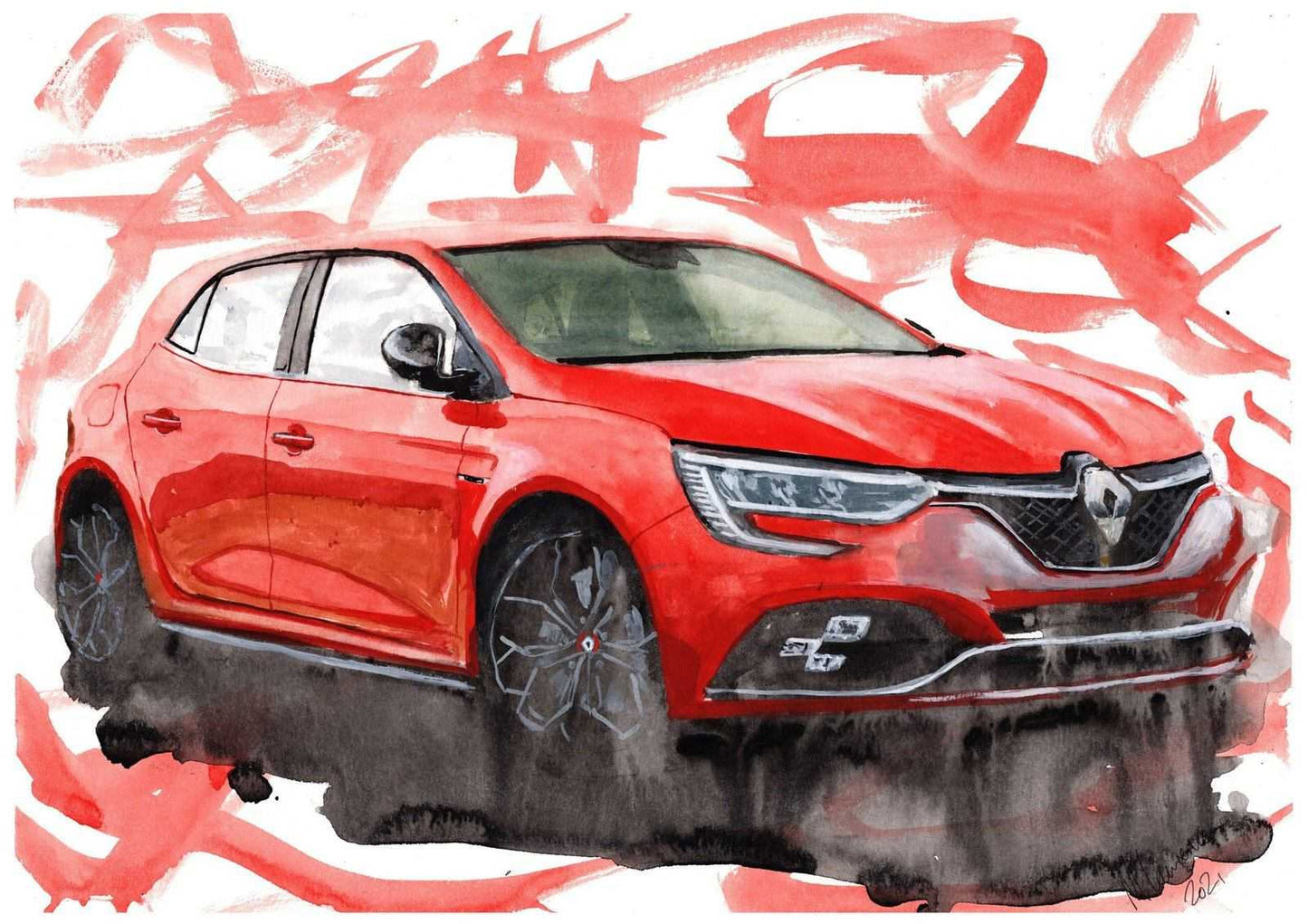 Renault Megane Rs300 Print Watercolour painting Limited Print ArtbyMyleslaurence