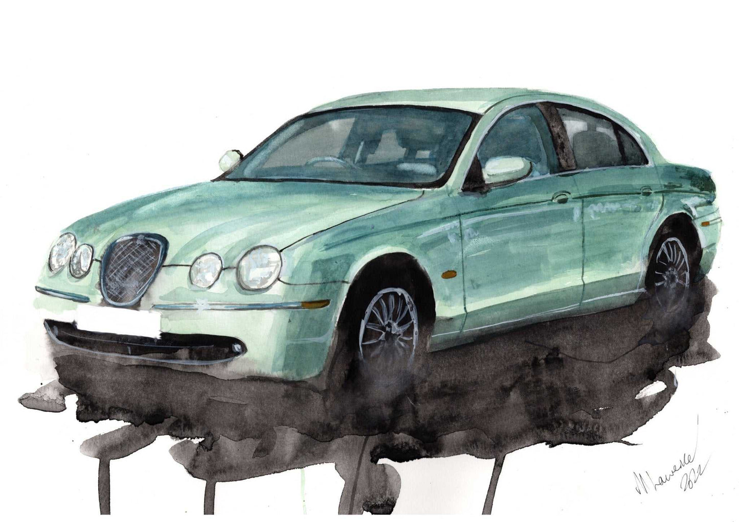 S Type Jaguar Painting Watercolour Painting Limited Print ArtbyMyleslaurence