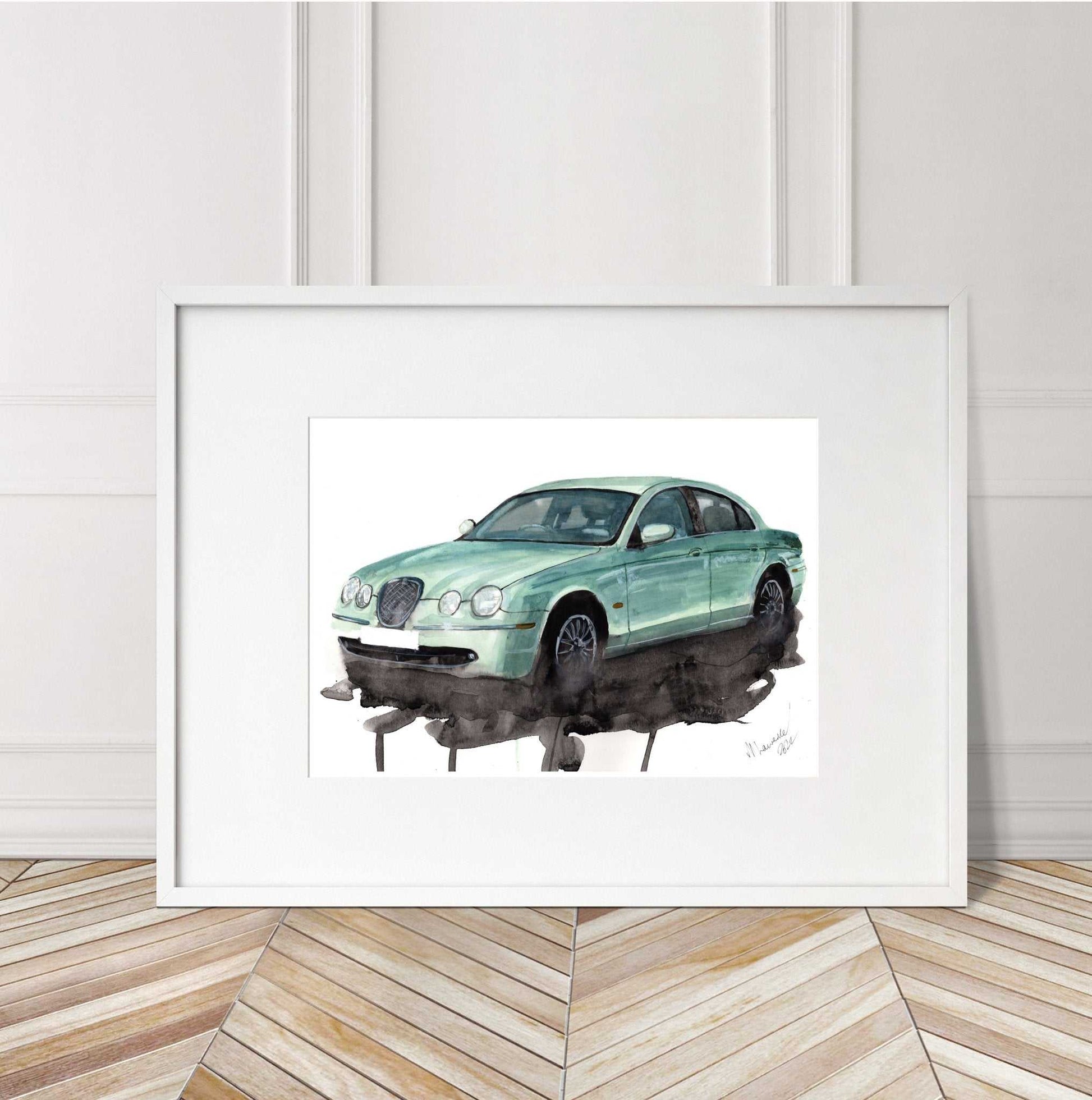 S Type Jaguar Painting Watercolour Painting Limited Print ArtbyMyleslaurence