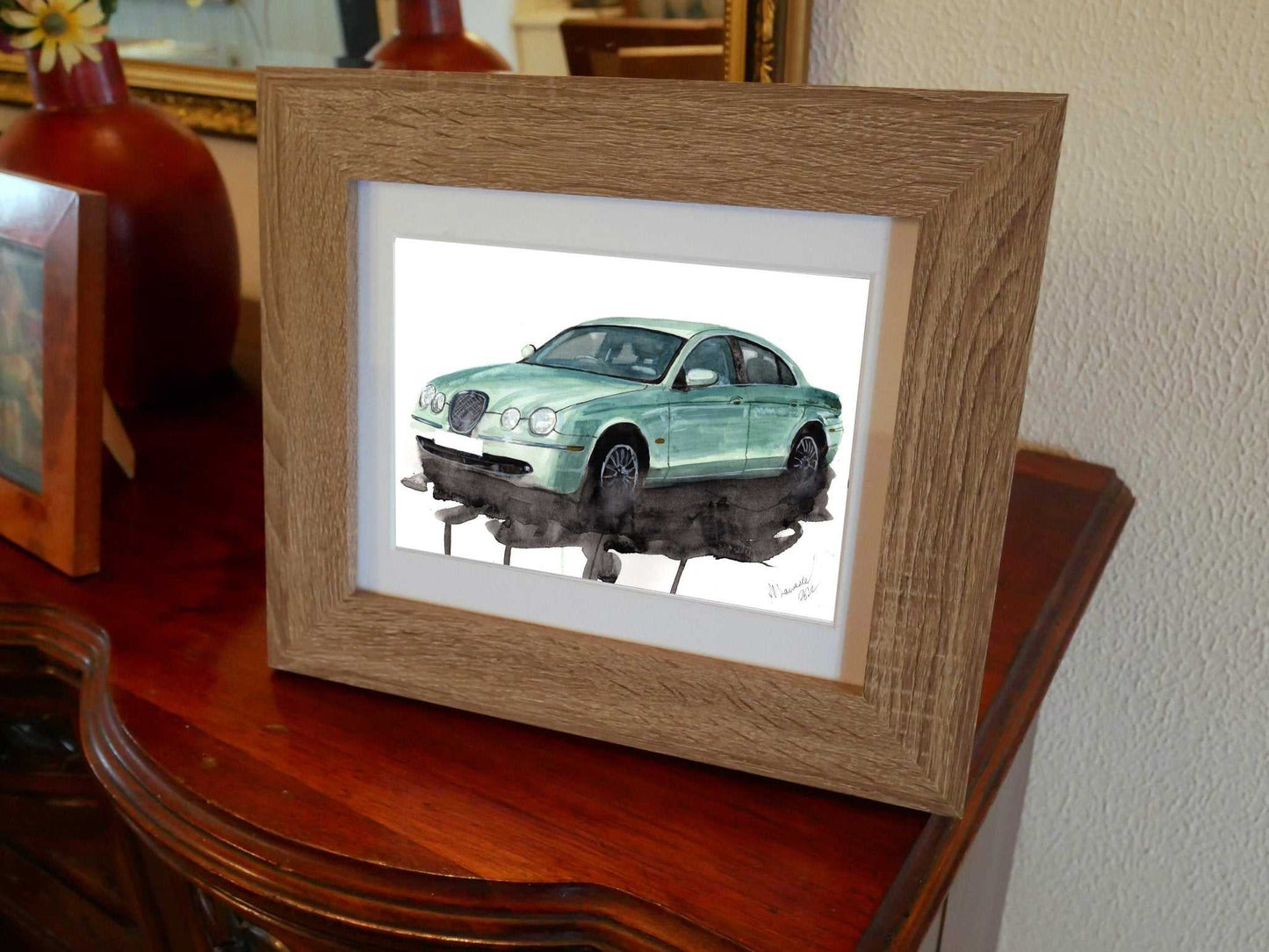 S Type Jaguar Painting Watercolour Painting Limited Print ArtbyMyleslaurence