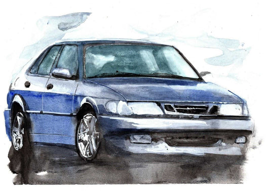 Saab 9-3 Aero Print Watercolour Painting Limited Print ArtbyMyleslaurence