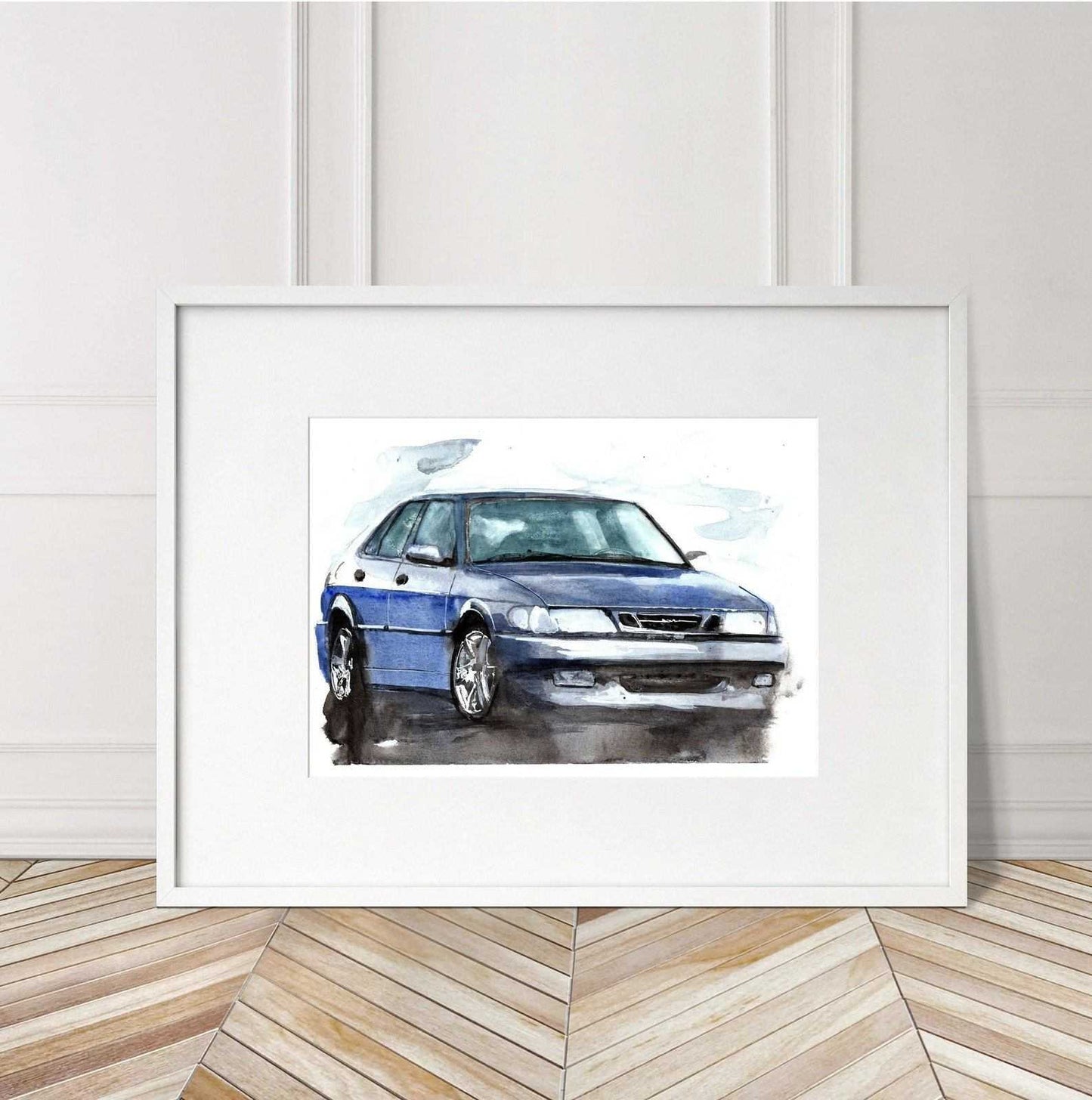 Saab 9-3 Aero Print Watercolour Painting Limited Print ArtbyMyleslaurence