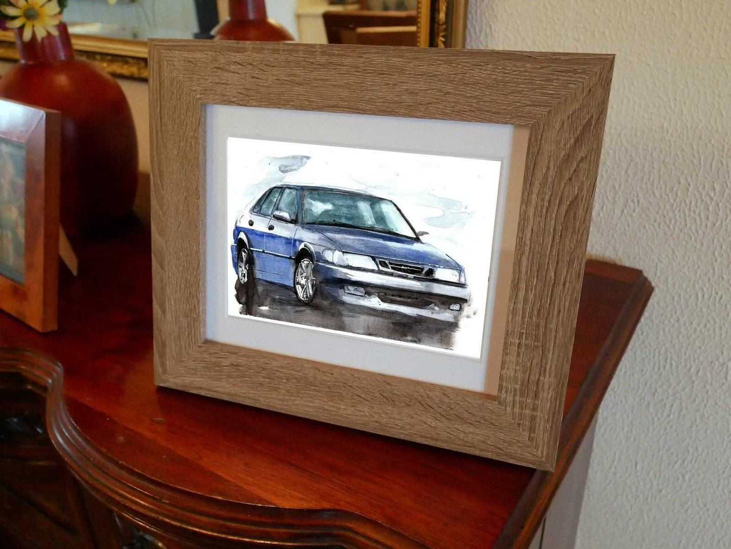 Saab 9-3 Aero Print Watercolour Painting Limited Print ArtbyMyleslaurence