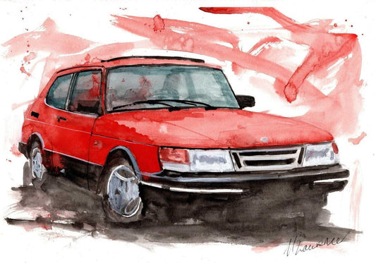 Saab 900 Print Watercolour Painting Limited Print ArtbyMyleslaurence