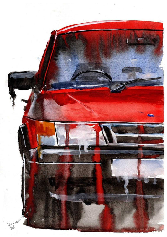 Saab 900 Print Watercolour Painting Limited Print ArtbyMyleslaurence