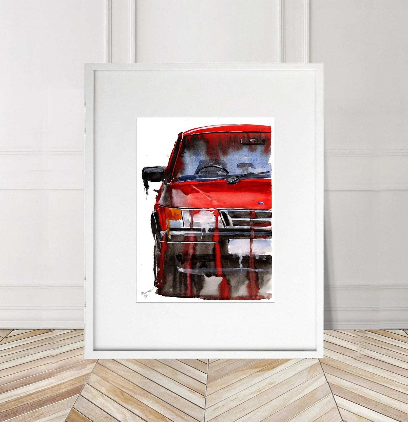 Saab 900 Print Watercolour Painting Limited Print ArtbyMyleslaurence