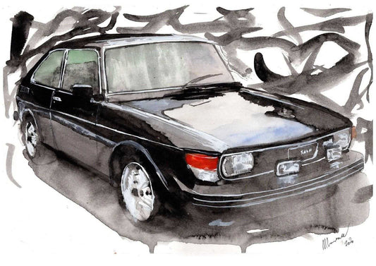 Saab 99 Turbo Print Watercolour Painting Limited Print ArtbyMyleslaurence