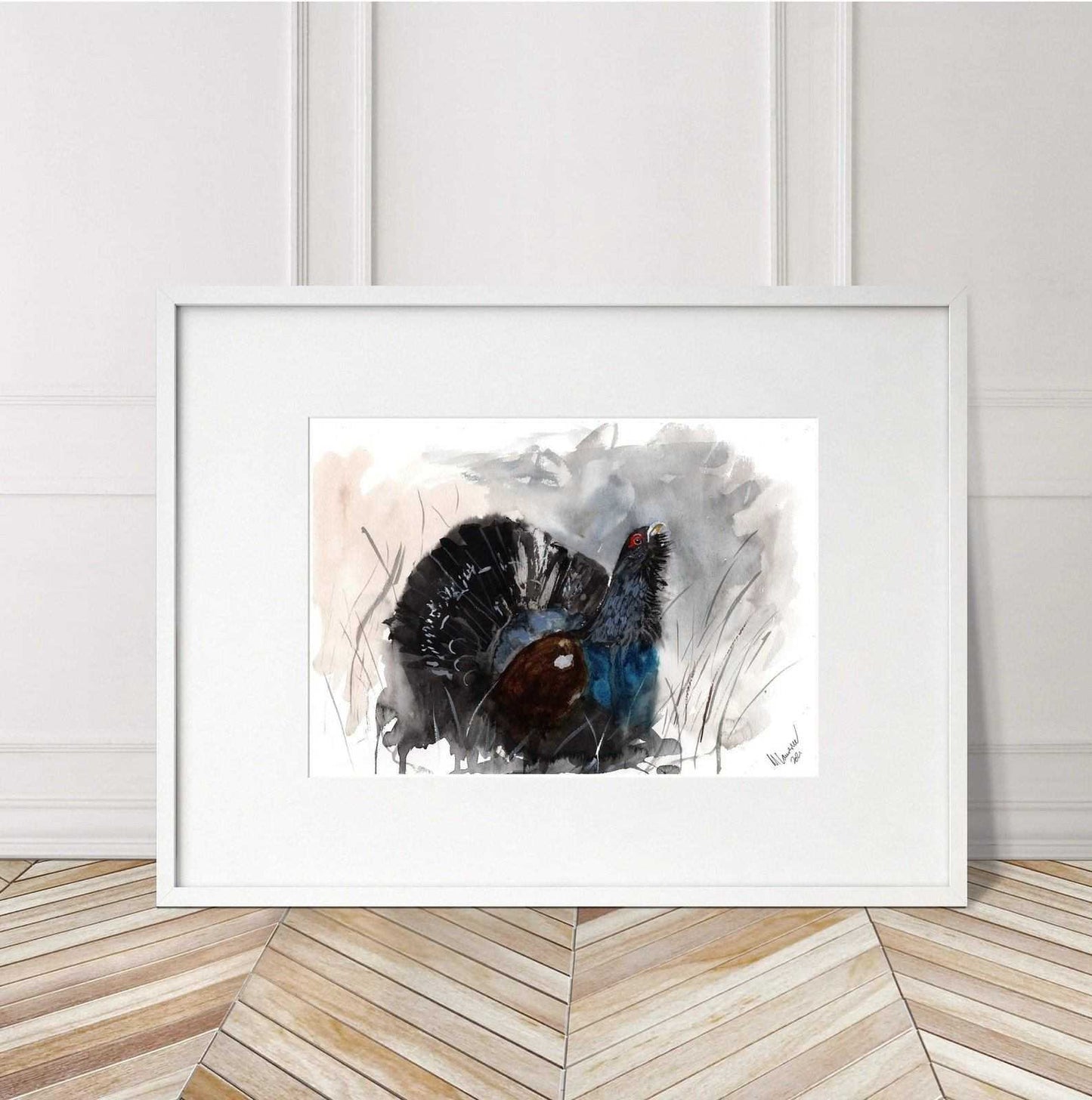 Scottish Black Capercaillie Painting Numbered limited edition Giclee Print of a Watercolour Painting ArtbyMyleslaurence