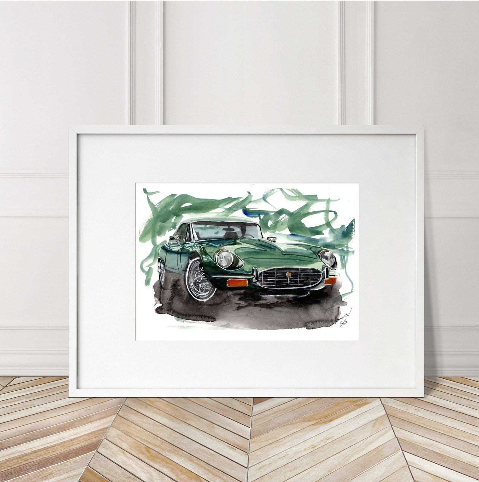 Series 3 E Type Jaguar Print Watercolour Painting Limited Print ArtbyMyleslaurence