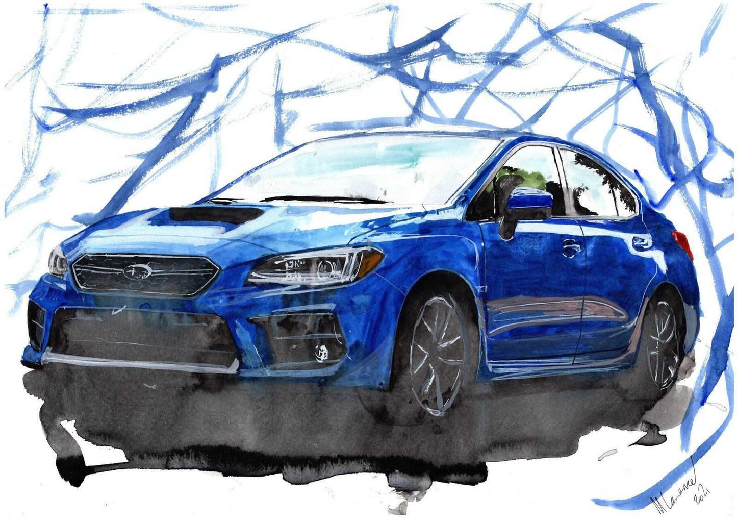 Subaru WRX Impreza 2019 Print Watercolour Painting Car Limited Print ArtbyMyleslaurence