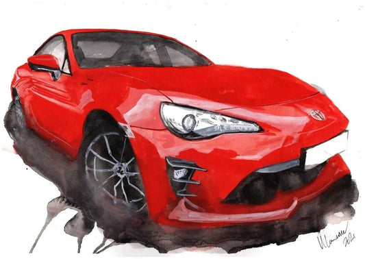 Toyota GT86 Print Watercolour Painting Car Limited Print ArtbyMyleslaurence