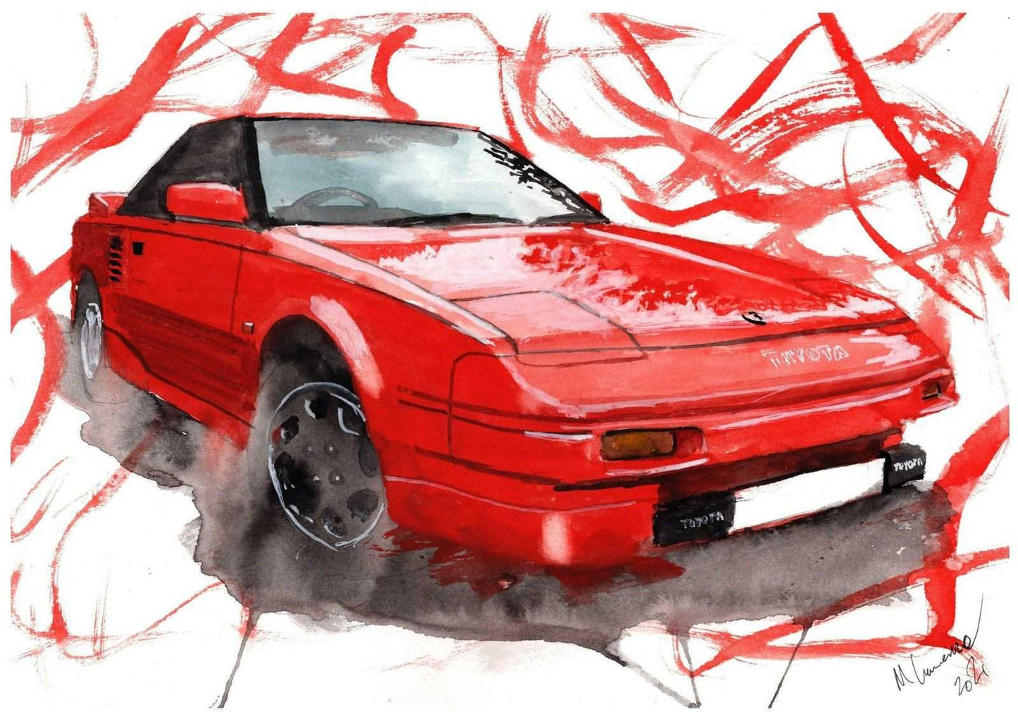 Toyota MR2 Print Watercolour Painting Limited Print Classic Car Automobile ArtbyMyleslaurence