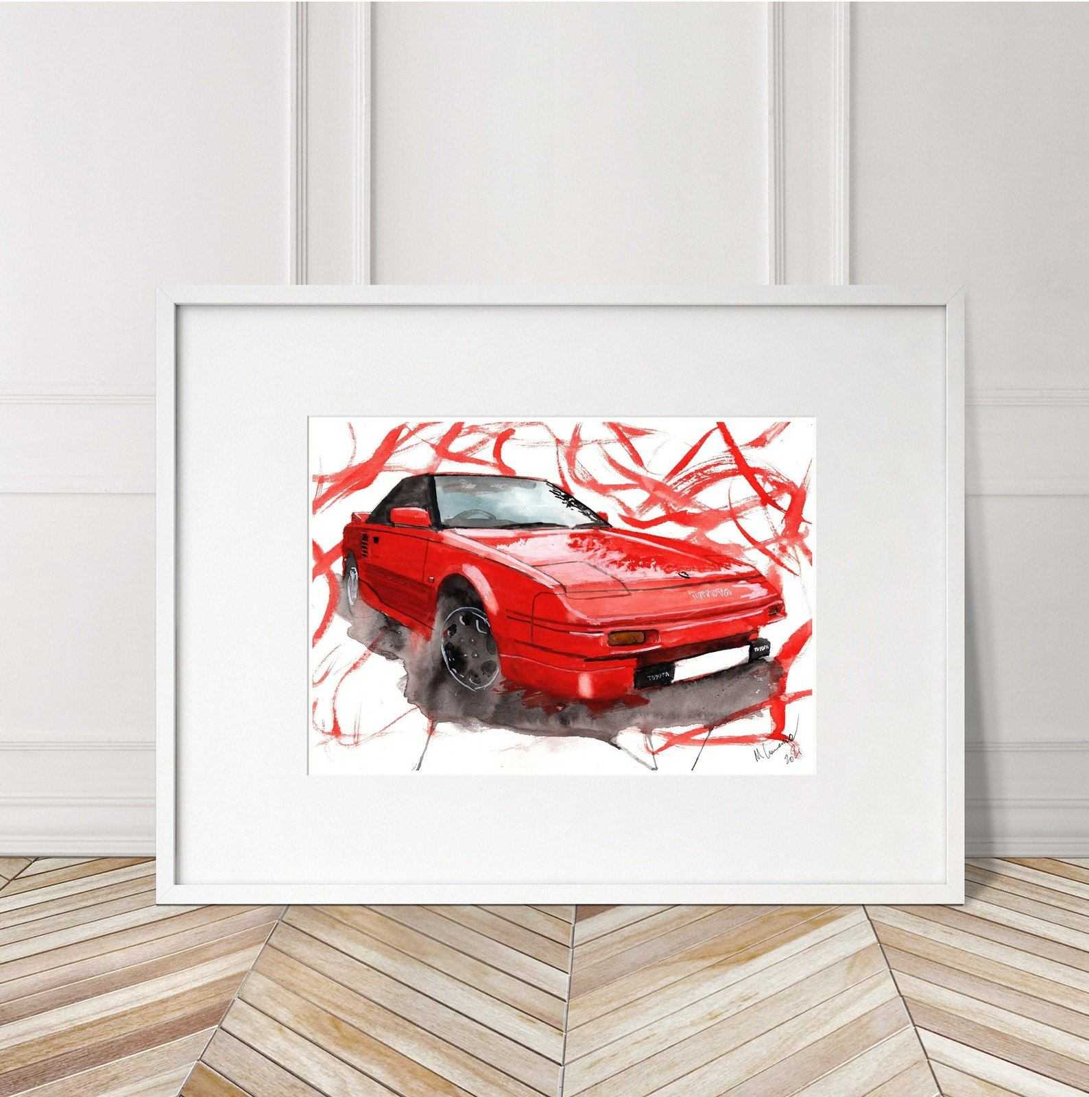 Toyota MR2 Print Watercolour Painting Limited Print Classic Car Automobile ArtbyMyleslaurence