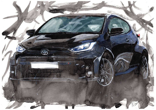 Toyota Yaris GR Print Watercolour Painting Car Limited Print ArtbyMyleslaurence