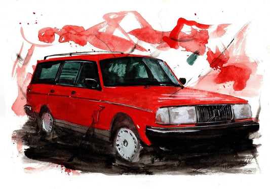 Volvo 245 Estate Print  Watercolour painting Limited Print ArtbyMyleslaurence