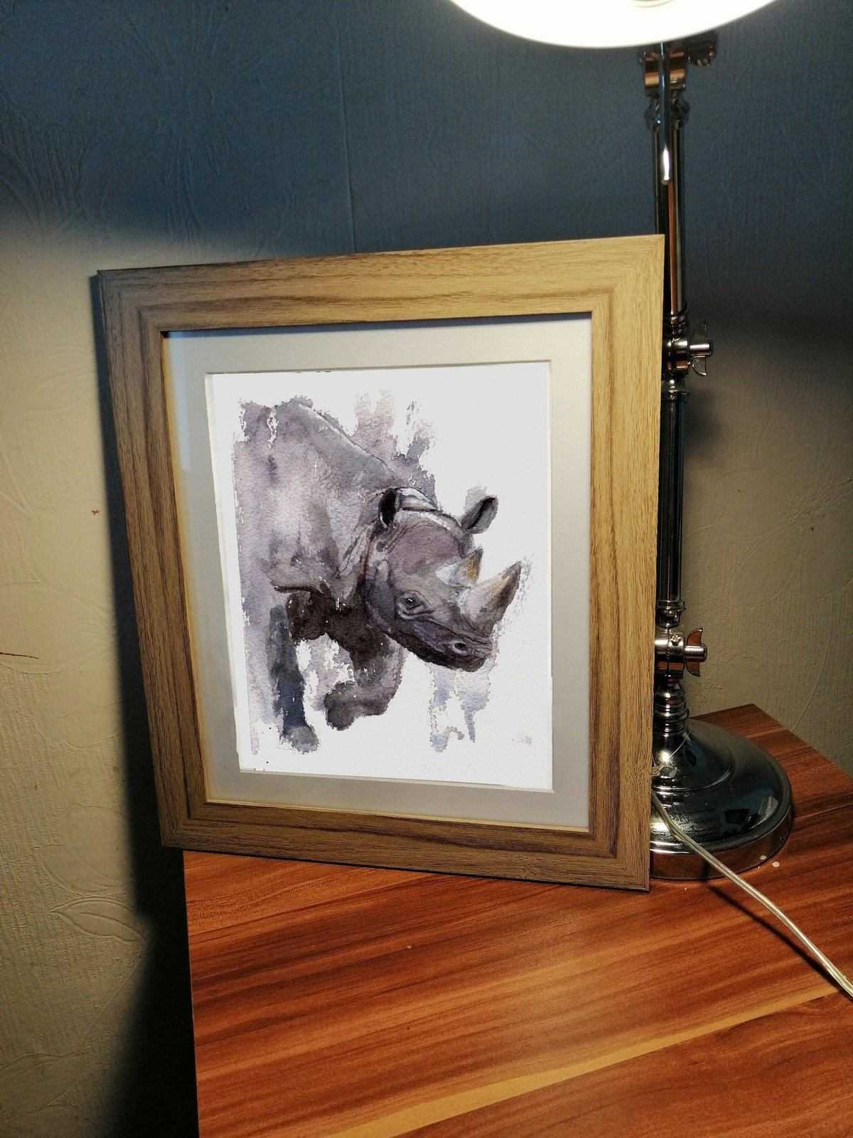 White Rhino painting Numbered limited edition Giclee Print of a Watercolour Painting ArtbyMyleslaurence